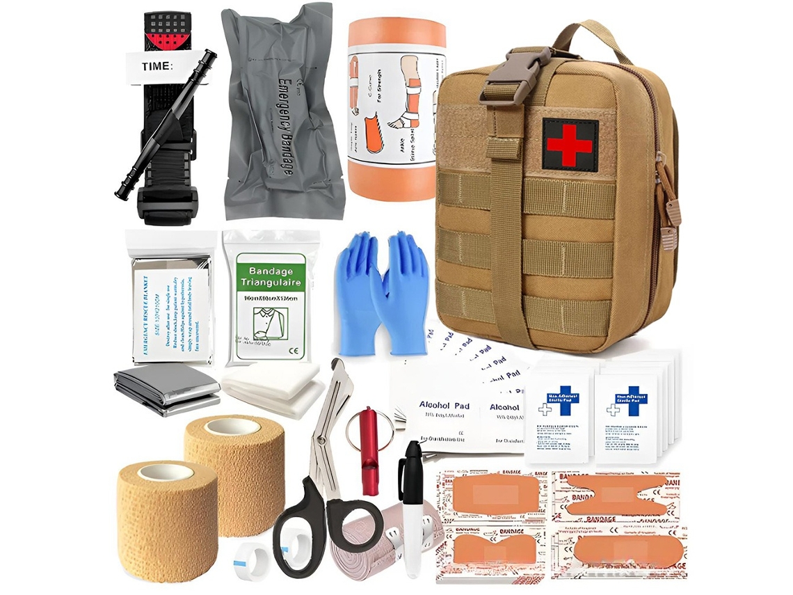 Kit Primeiros Socorros Sobrevivência Tático para Campismo e Montanhismo Caqui HEXINYIGJLY