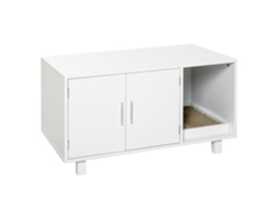 Maison de Toilette Pour Chat, Meuble 2 Portas, Compartimento Griffoir, Mesa de Nomeação, 50,5h X 91l X 52l Cm, Mdf, Branco E TOWN COMMERCE GMBH