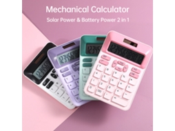 Calculadora Mecânica Solar 12 Dígitos, LCD, Teclas Grandes, Branca, Escola, Escritório, Casa S/MARCA