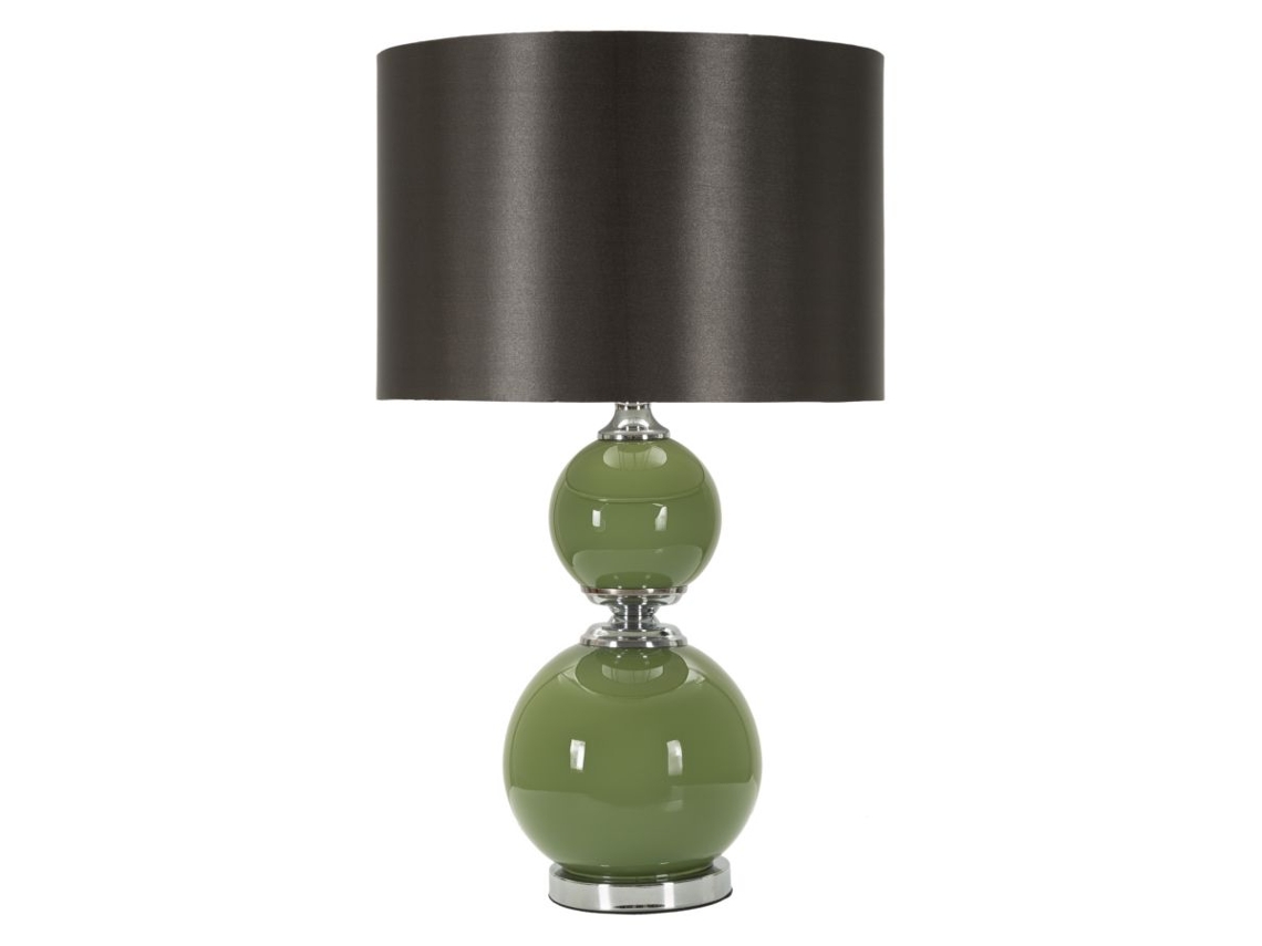Abajur De Mesa Moderno Eva Two - Base De Vidro Verde E Cúpula De Veludo Preto - 65 Cm, Design Elegante E Compacto