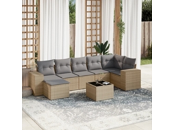 Vidaxl 8 Pcs Conjunto De Sofás P/ Jardim Com Almofadões Vime Pe Bege