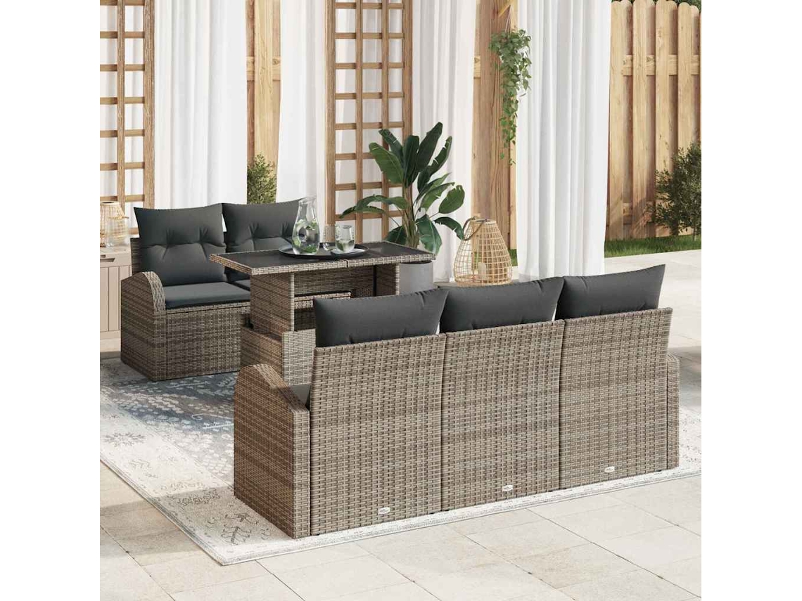 Vidaxl Conjunto de Sofá de Jardim com Almofada 6 Pcs Cinzeto Vime Pe