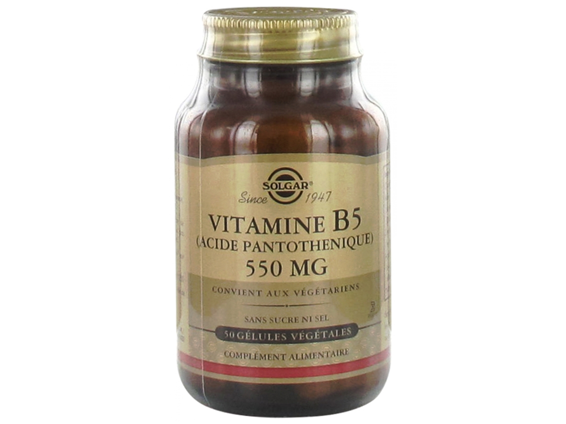 Vitamina B5 Ácido Pantotênico 550 Mg 50 Cápsulas Vegetais SOLGAR
