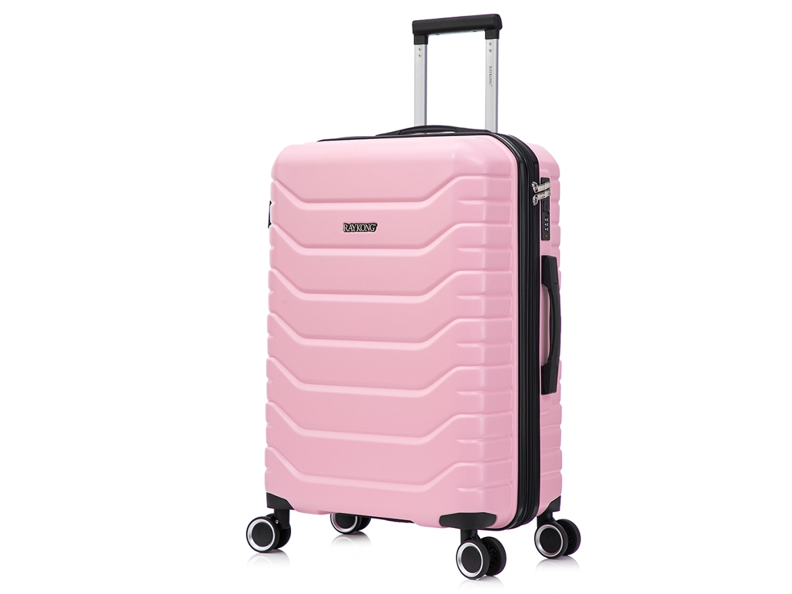 Mala Média Expansível Abspc 66x45x27,50 Cm 30 Cm Estendida | 82l 90l | 24 Polegadas | 23 Kg Com Fecho De Combinação Semi Rígido Rosa Raykong