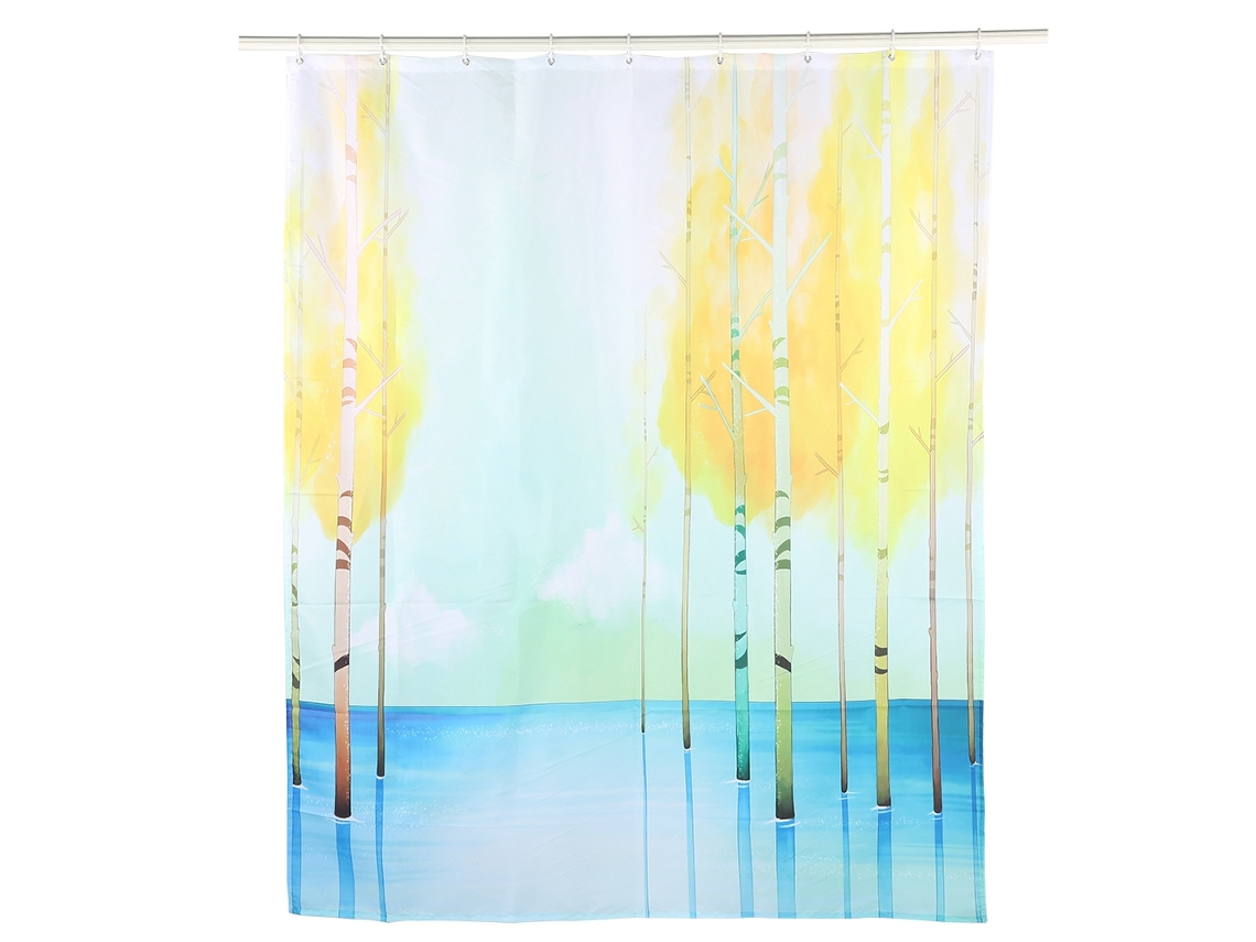 Cortina de Chuveiro À Prova de Água e Mofo Padrão de Árvores Pequenas com Ganchos 180x180cm Decor Banheiro