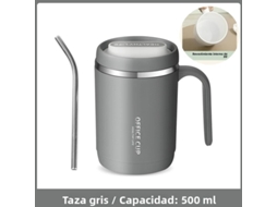 Caneca de Café Portátil com Tampa e Canudo, 500ml, Material Pp, À Prova de Vazamentos. MDUG (cinza)