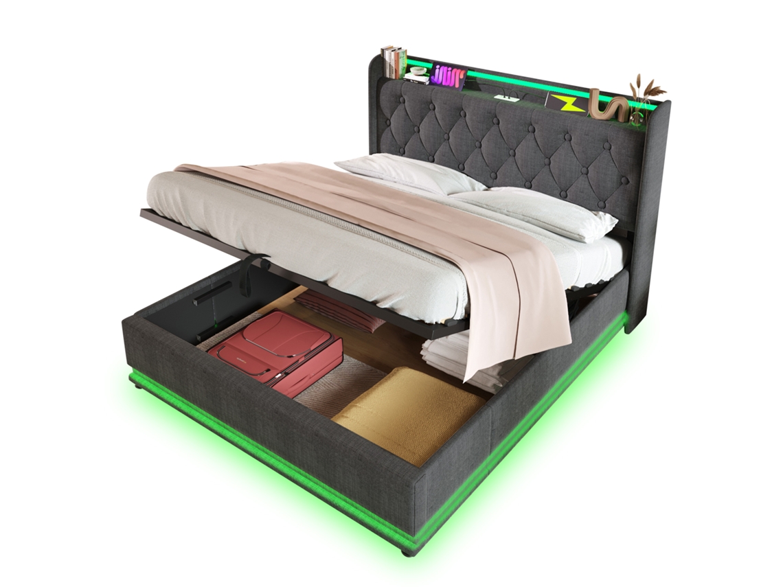 Cama de Solteiro Estofada Rosa com Usb PAPRIKA