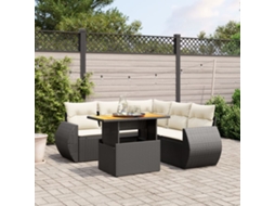 Vidaxl 6 Pcs Conjunto Sofás De Jardim C/ Almofadões Vime Pe Preto