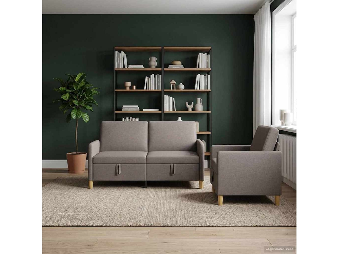 Vidaxl Conjunto De Sofá Com Armazenamento 2 Pcs Cinzento-acastanhado