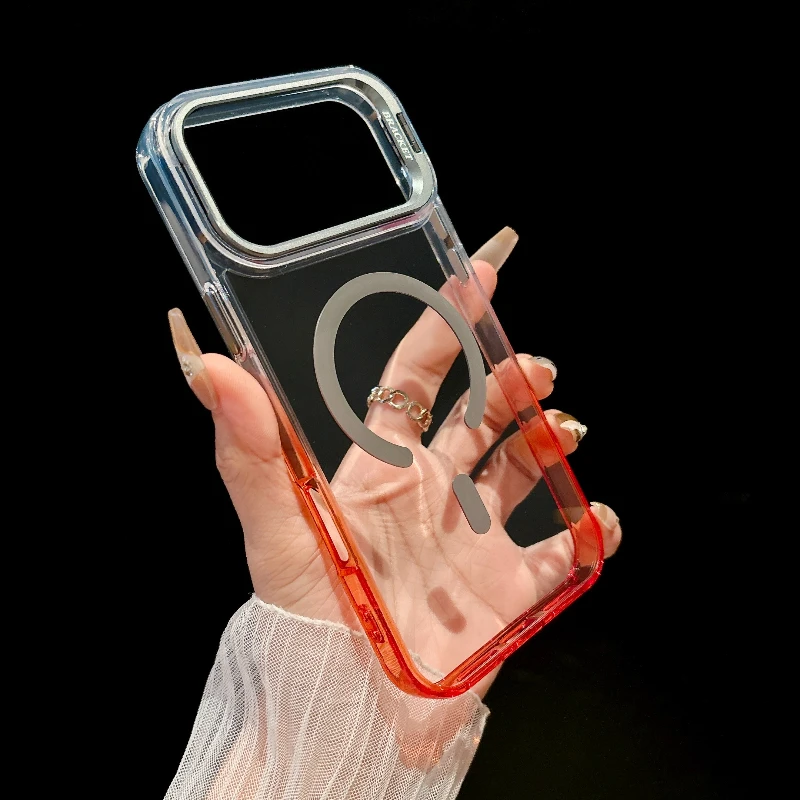 (prata 15) Capa Para Celular Com Suporte Para Lente Degradê E Anel Magnético Integrado