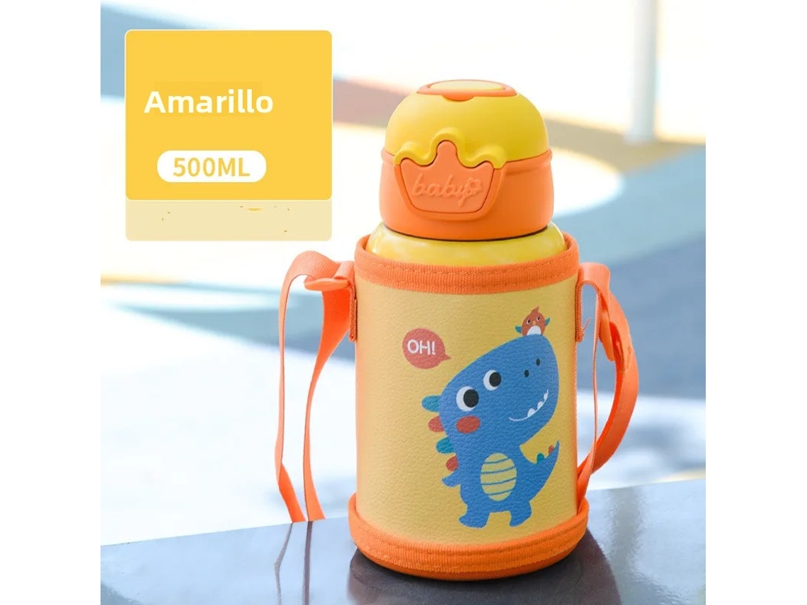 Garrafa Térmica Infantil De Aço Inoxidável (amarela) 500ml Unicórnio, Isolada E Portátil