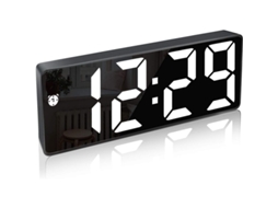 Relógio de alarme digital com tela grande, espelhada, função snooze, brilho ajustável, com carregador usb