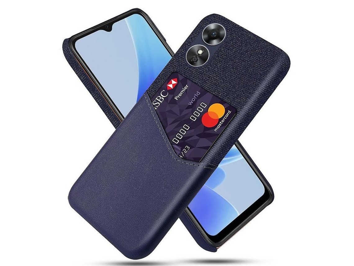 Capa de Celular YURU para Oppo A17, com slot para cartões, couro PU, azul