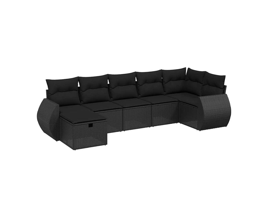 Maison Exclusive - 7 Pcs Conjunto De Sofás P/ Jardim C/ Almofadões Vime Pe Preto