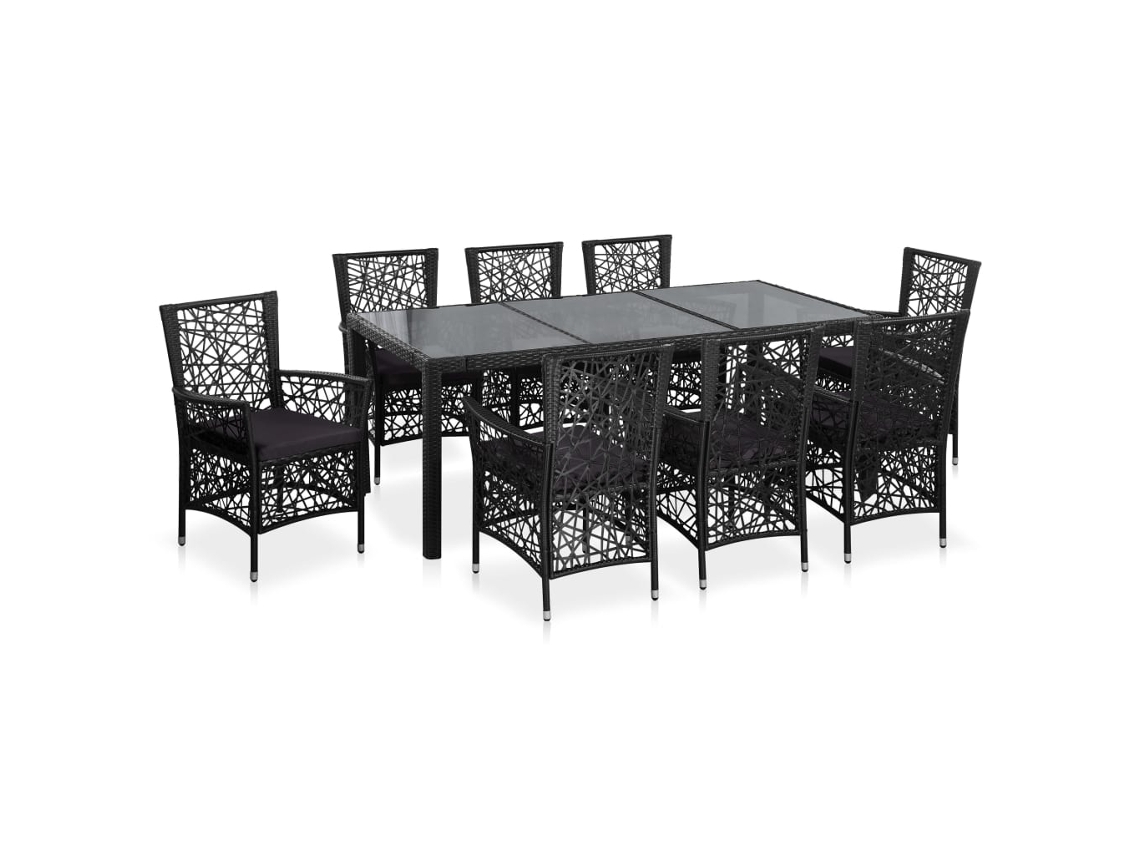 Vidaxl 9 Pcs Conjunto De Jantar Para Exterior Vime Pe Preto