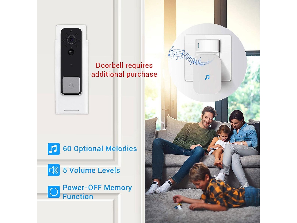 Lurelia Videoporteiro Inteligente, Wi-fi, Sem Fios, 5v, Instalação Rápida