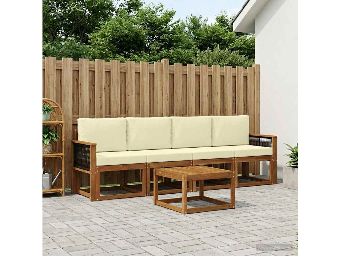 Vidaxl Conjunto De Sofás Para Exterior 4 Unid. Natural E Creme