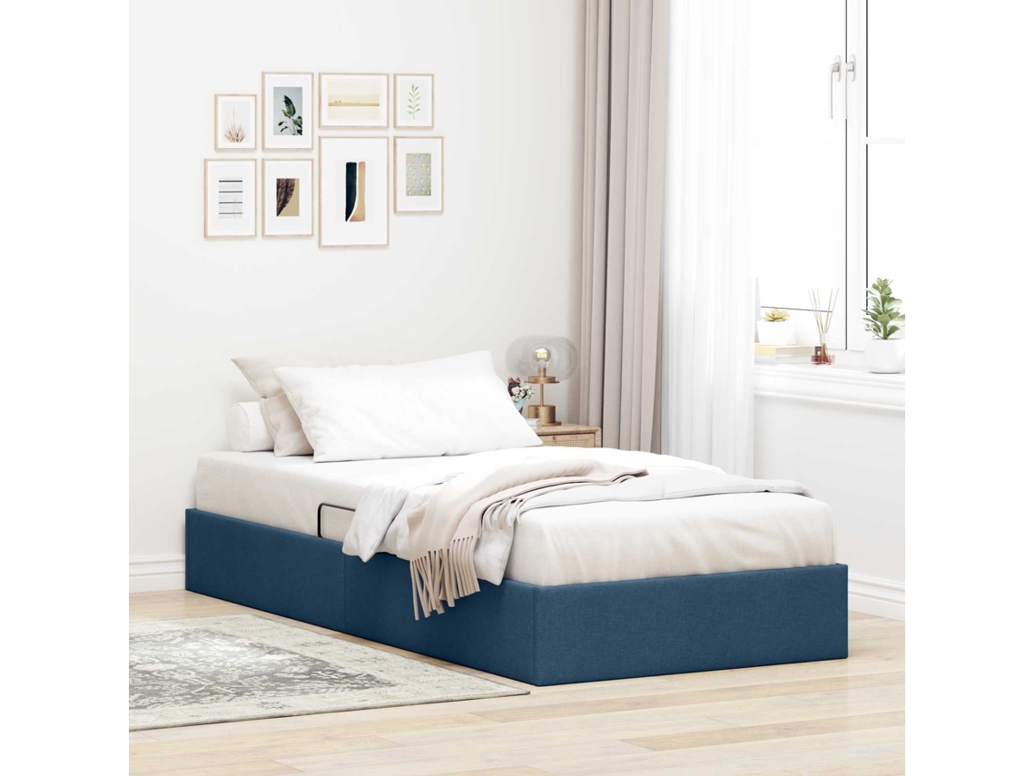 Vidaxl Estrutura De Cama Ottoman Azul 90 X 200 Cm Tecido
