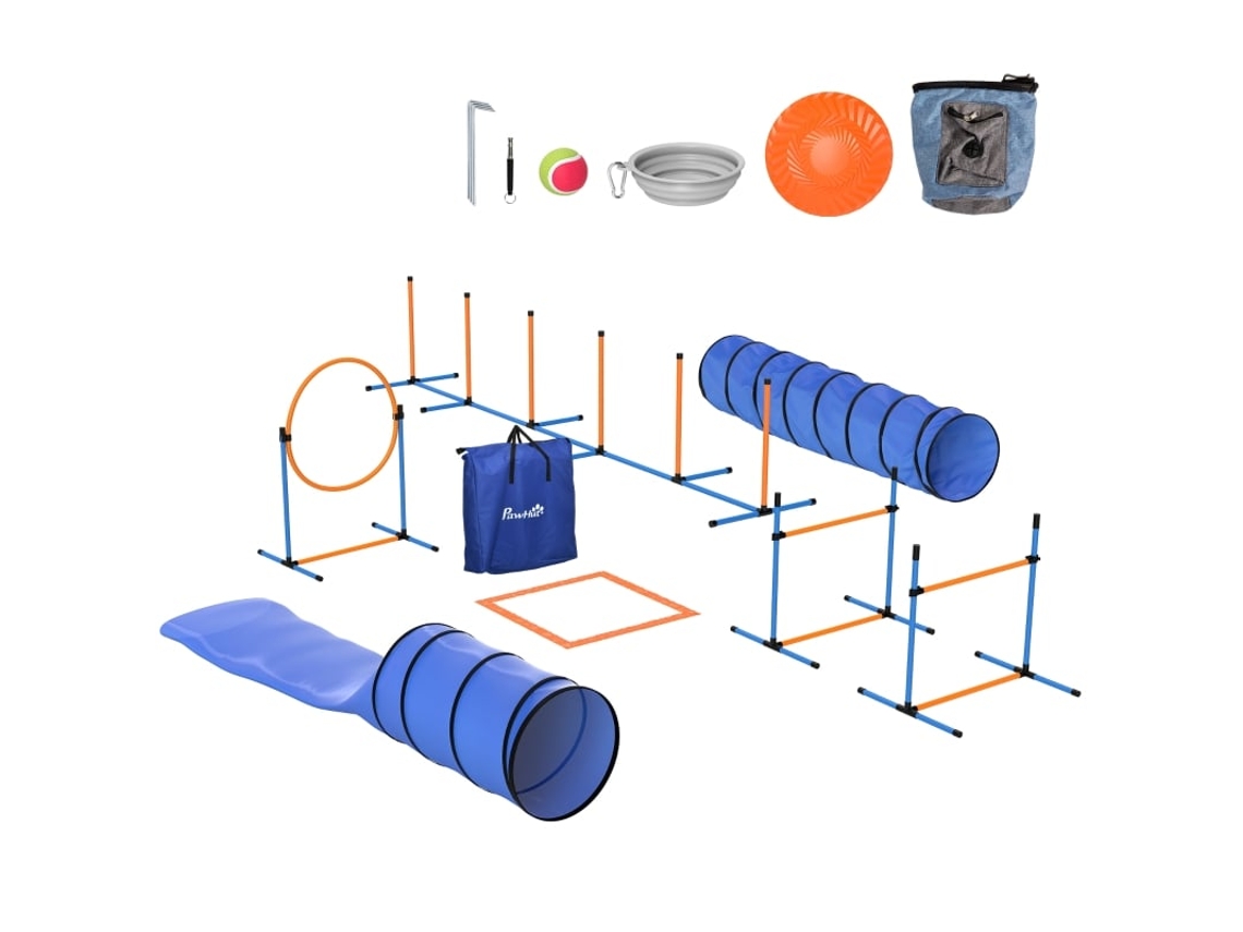 Kit Agilidade Cães 11 Peças 2 Túneis Argola Slalom