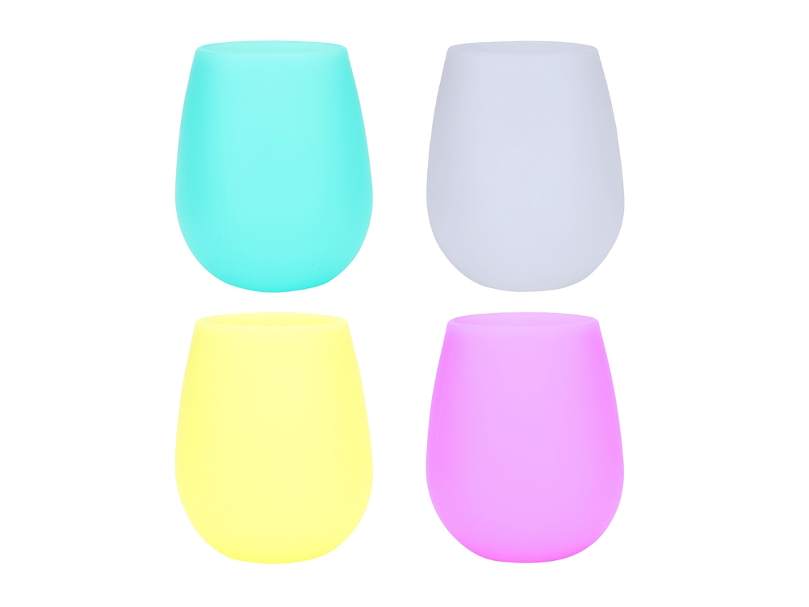 Ferramenta Copos de Vinho Silicone com 4 Unidades Branco+Amarelo+Roxo+Verde Pacote Congeláveis Reutilizáveis e I UISAVE