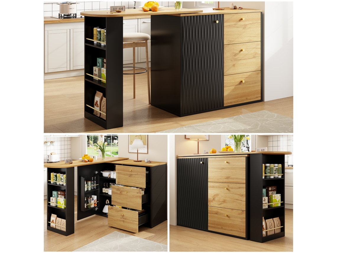 Ausziehbarer Bartisch 138-204×39×104cm, 360° Drehbar, Holzmaserung, Stauraum Cs