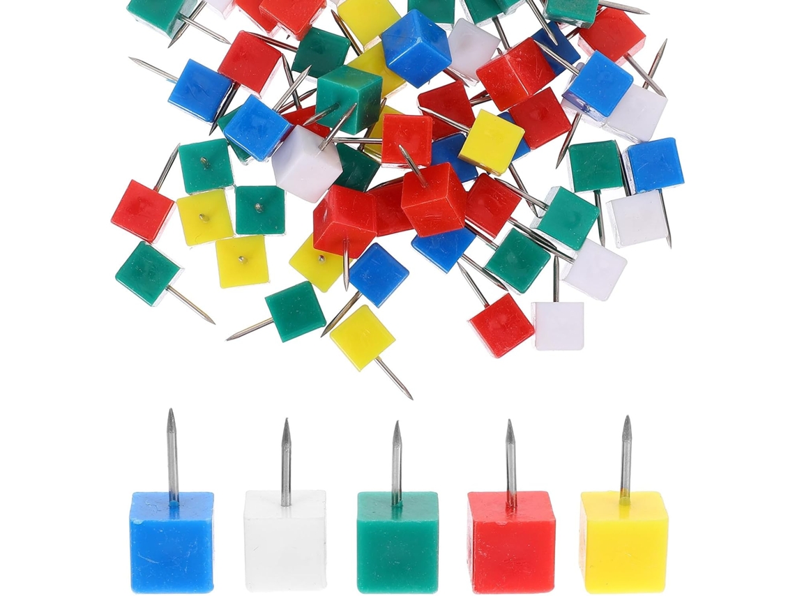 Conjunto de 100 tachinhas quadradas para mapas e quadros, alfinetes de plástico com cabeça única para mesa, casa e escritório.