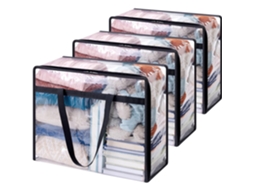 Conjunto De 3 Sacos Transparentes Para Armazenamento De Roupas, Sacos Plásticos De 40l Para Cobertores Com Zíper