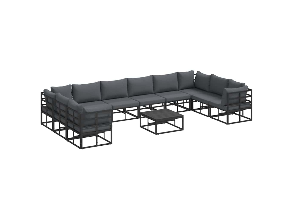 Conjunto 11 Sofá De Jardim Vidaxl Preto Alumínio (423 X 213 X 71 Cm)