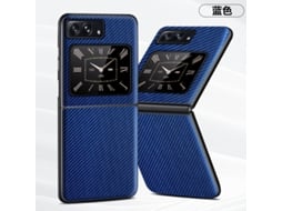 Capa De Celular Em Couro Anti-impressão Digitalfibra De Carbono Azul - Conjunto De Duas Peças Para Moto Razr 50 Ultra / Razr 2024