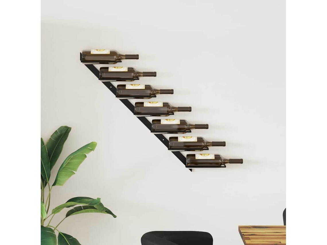 Vidaxl Garrafeira De Parede Para 7 Garrafas Metal Preto