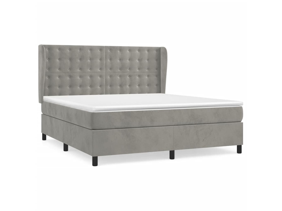 Cama com Molas e Colchão Veludo Cinzento Claro MAISON EXCLUSIVE (160x200 cm)