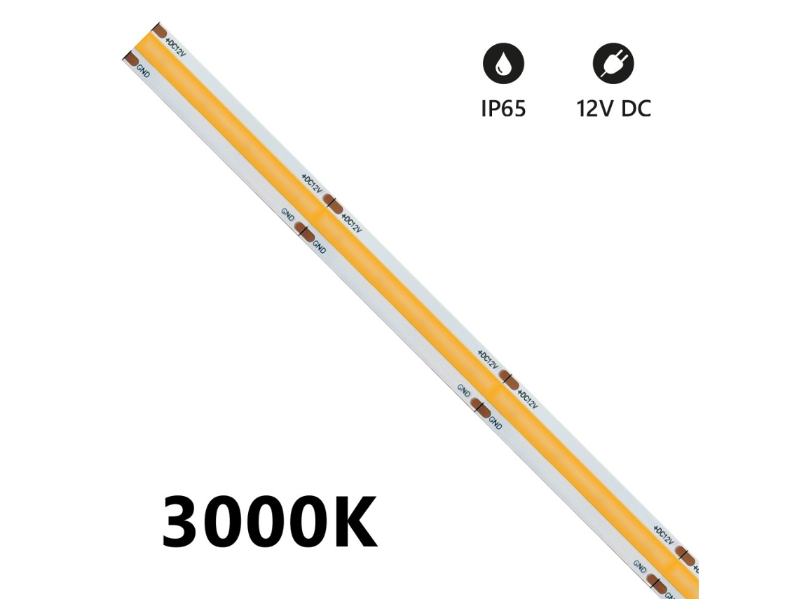 Fita LED COB IP65 de cor única 5m 15W/MT 12V - 4000K