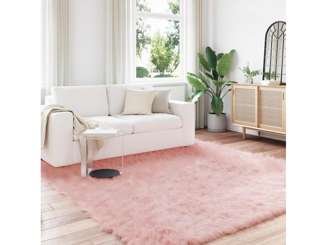 Vidaxl Tapete De De Ovelha Sintética Tafalla Rosa 240 X 240 Cm