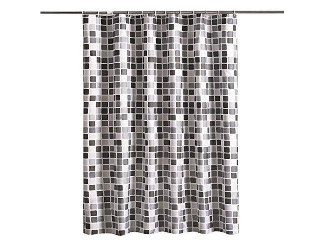 Cortina De Ducha 180x180 Cm Antimofo Mosaico De Poliéster Com Olhos E Borda Pesada