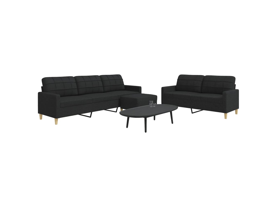Vidaxl 3 Pcs Conjunto De Sofás Com Apoio Para Pés Tecido Preto