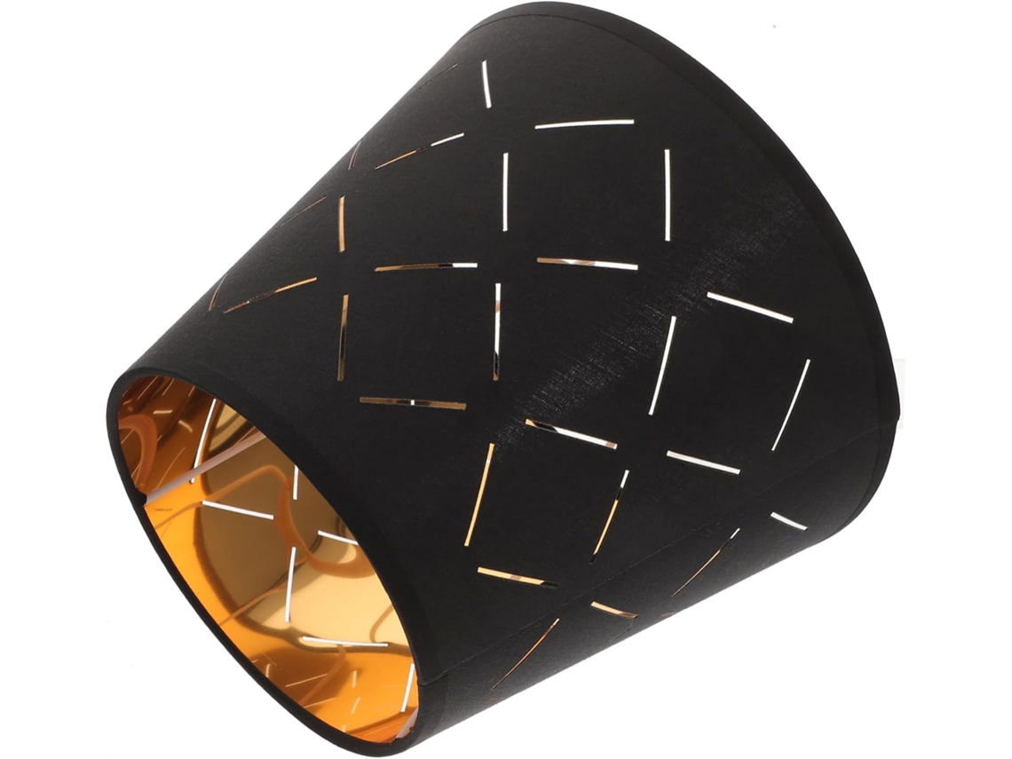 Luminária de Mesa em Tecido Preto e Dourado para Instalação na Sala de Estar. SFUSHOS