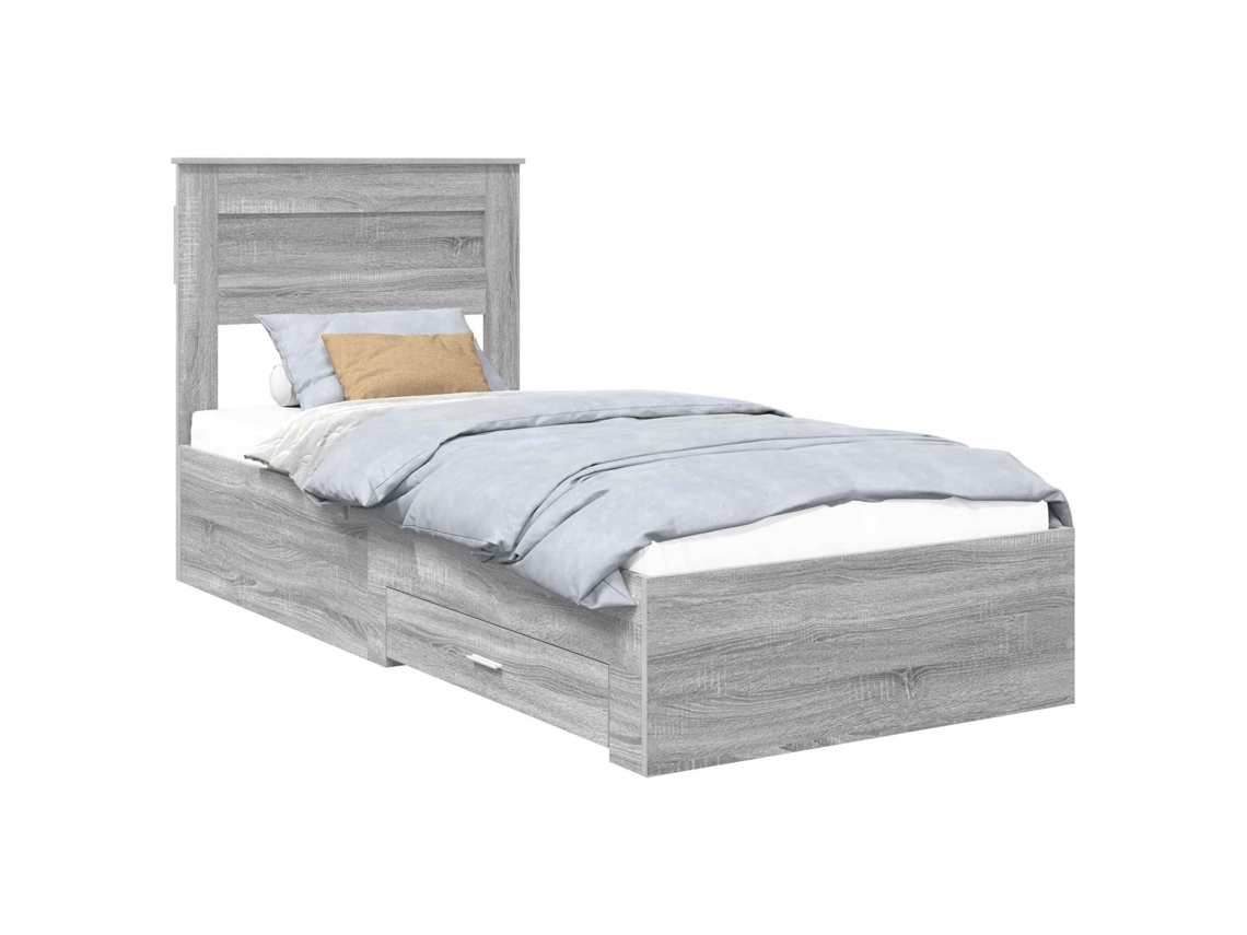 Estrutura da Cama Cinza Sonoma em Madeira Processada 90x200 cm MAISON EXCLUSIVE