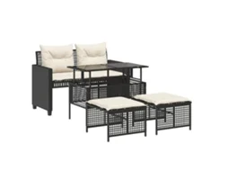 Maison Exclusive - 4 Pcs Conj. Sofás P/ Jardim C/ Almofadões Vime Pe/vidro Preto