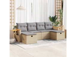 Vidaxl 6 Pcs Conjunto De Sofás P/ Jardim Com Almofadões Vime Pe Bege