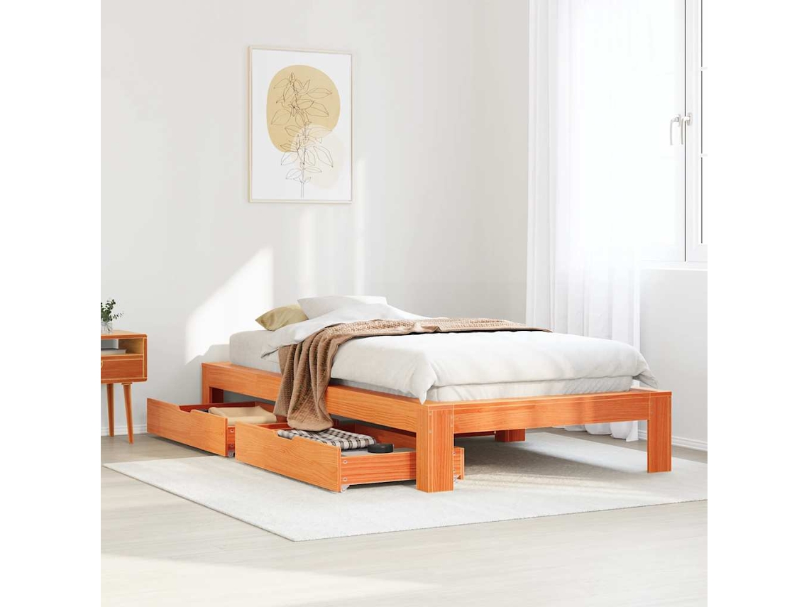 Cama Sem Colchão 100x200 Cm Pinho Maciço Castanho-mel