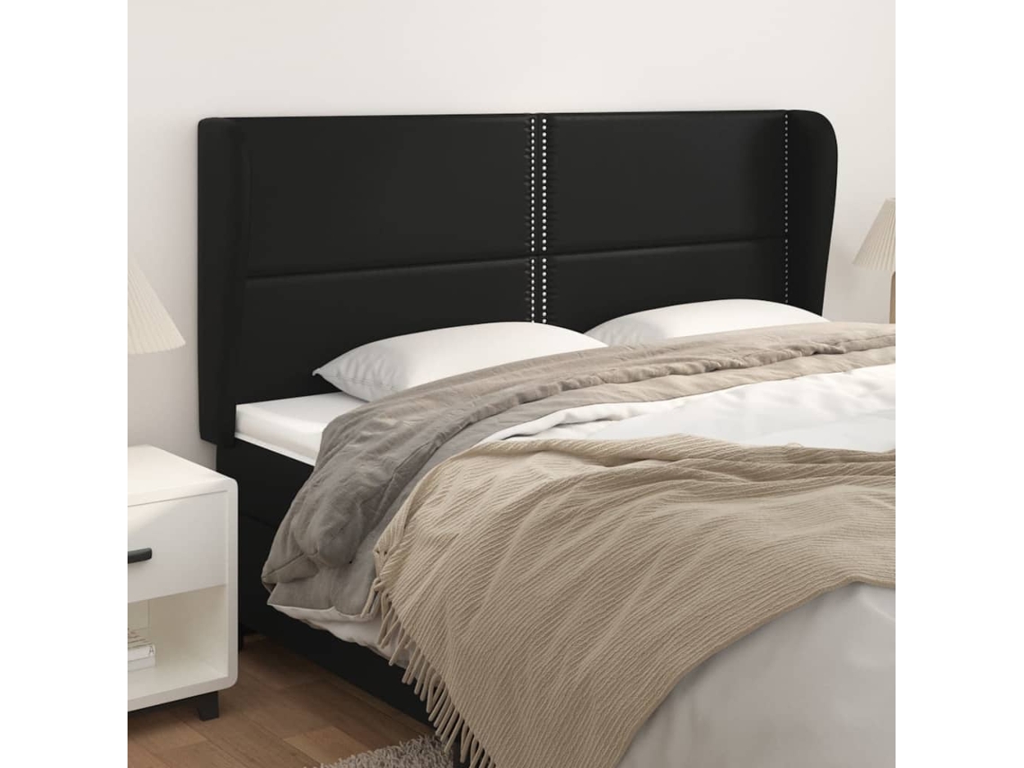 Vidaxl Cabeceira De Cama C/ Abas Couro Artif. 183x23x118/128 Cm Preto