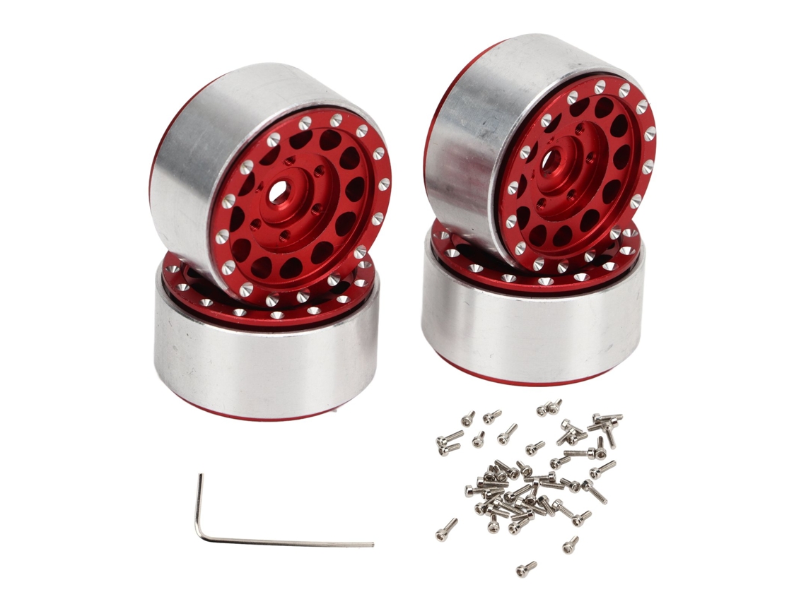 4 Pcs Cubos De Roda Rc Beadlock De Liga De Alumínio Para Carros Traxxas 1/18 E Axial Scx24 1/24 Vermelho