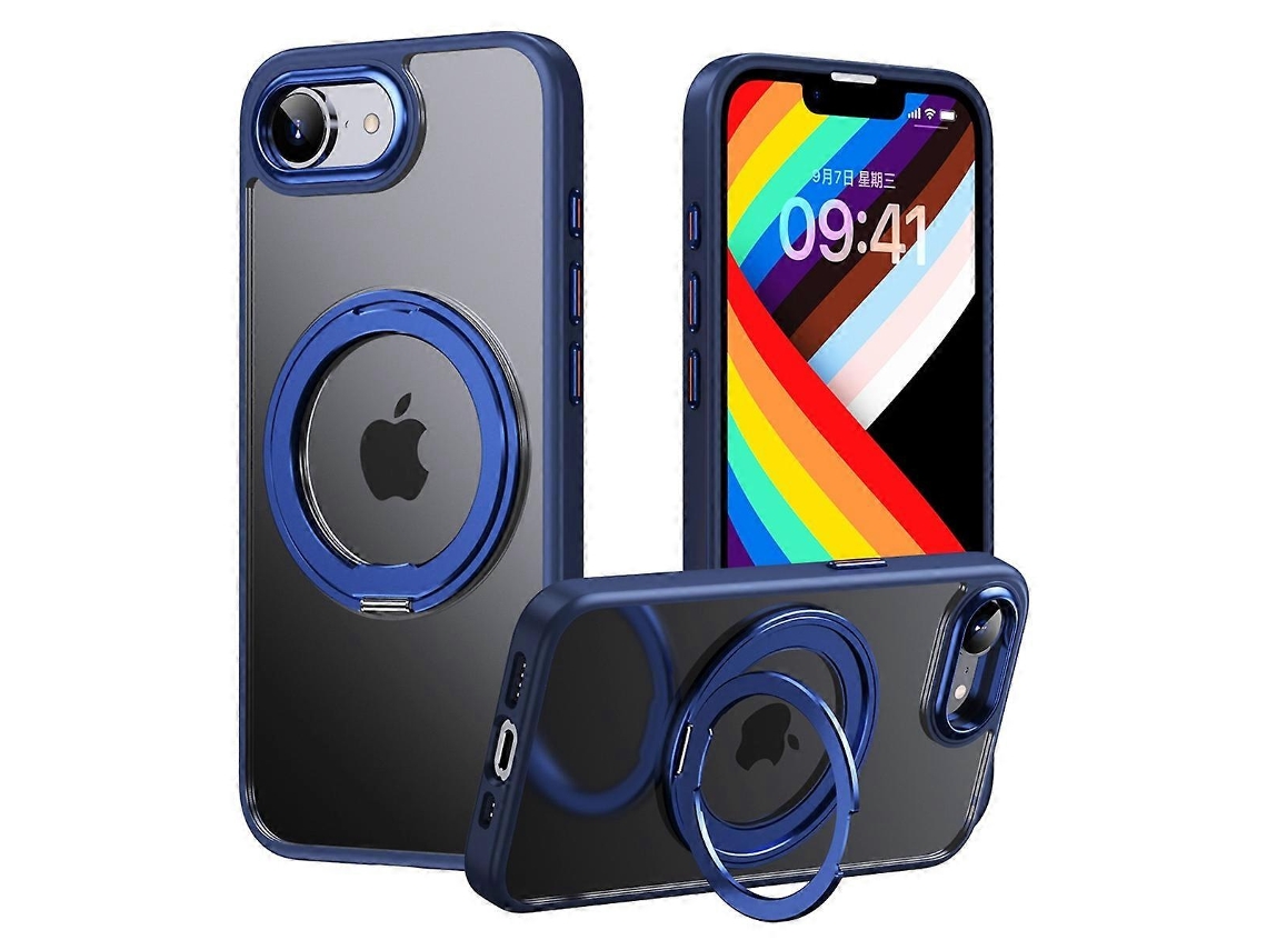 Capa Giratória Com Suporte Para Iphone 16e, Pctpu, Capa Protetora Para Celular Com Toque De Pele, Azul