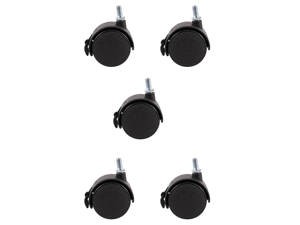 Conjunto De 5 Rodízios Com Trava Para Móveis - 8 Mm - Haste Com Rosca