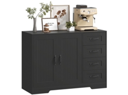 Aparador, Cômoda, Estilo Moderno, 4 Gavetas, 1 Armário, 105 X 40 X 76 Cm, Preto, Com Estrutura Resistente E Durável, Ideal Para Uso Diário E Decoração