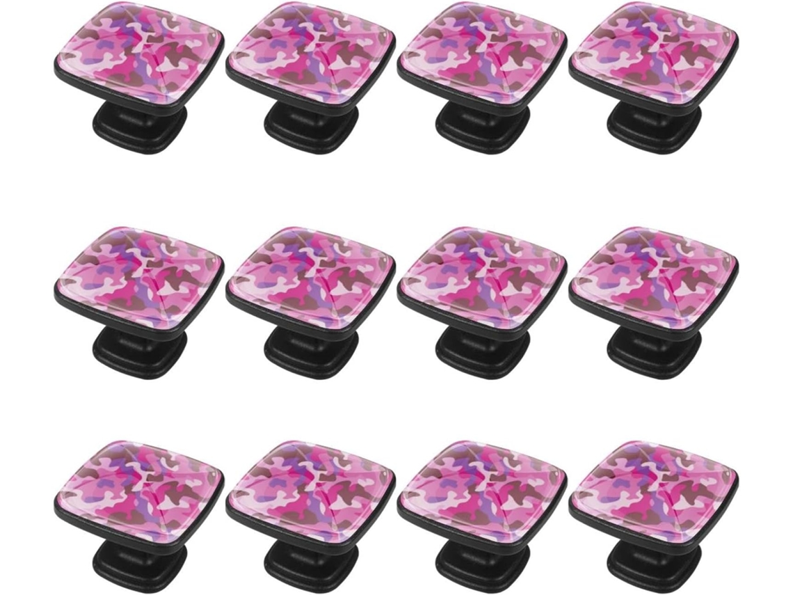 Puxadores E Botões Quadrados Para Gavetas Armários, Conjunto De 12 Peças, Estampa Abstrata De Camuflagem Rosa, Puxadores
