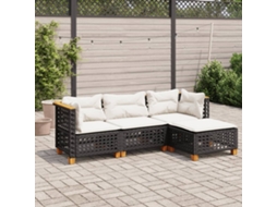 4 Pcs Conjunto De Sofá Para Jardim C/ Almofadões Vime Pe Preto Dkd Home Decor