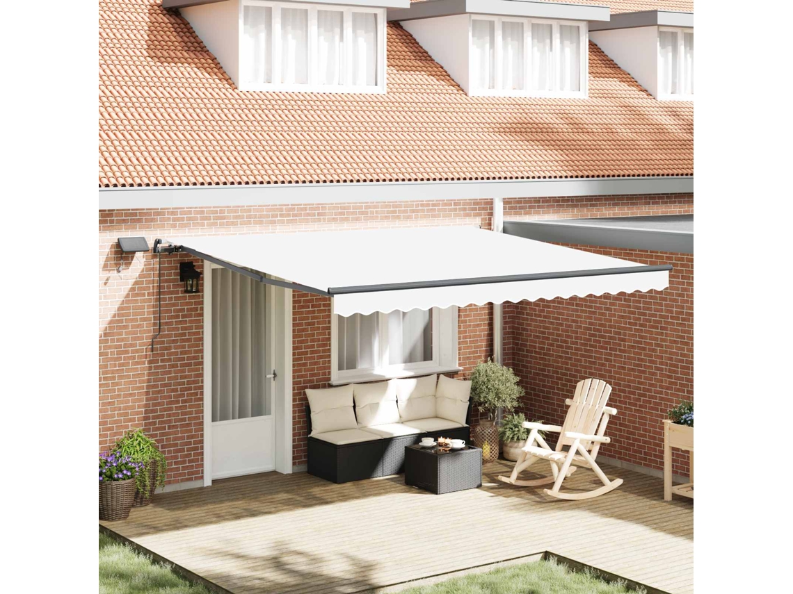 Vidaxl Toldo Retrátil Branco 400 × 300 Cm Tecido E Alumínio