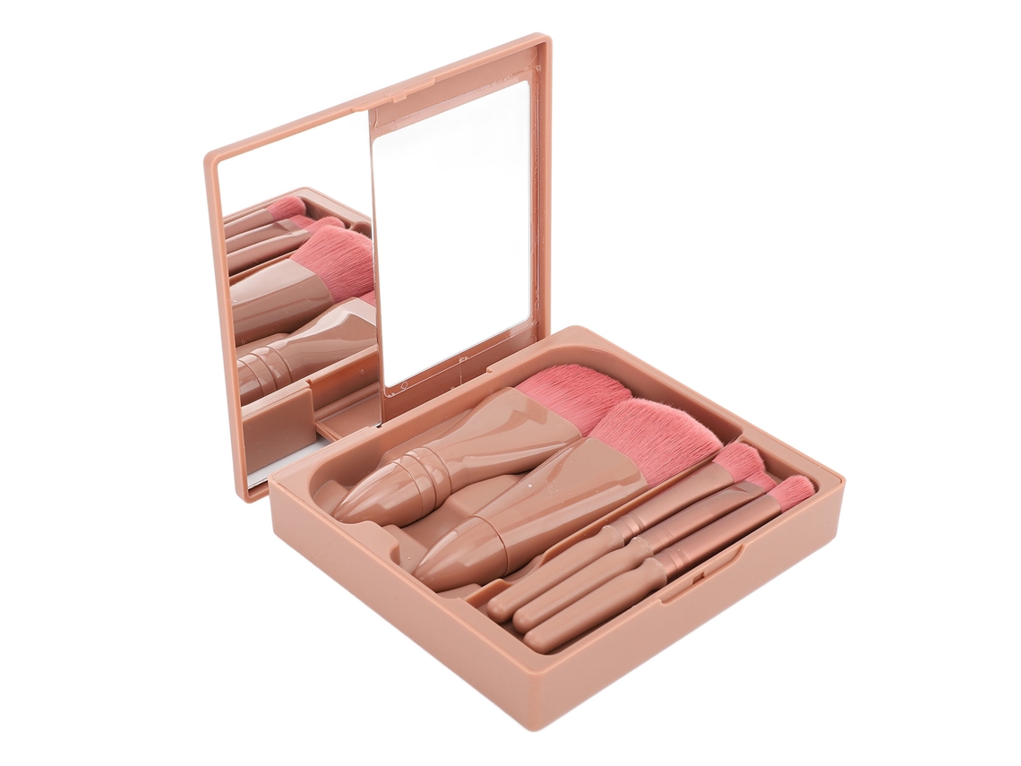 Kit De 5 Pinceis De Maquiagem Com Cabelos Macios Design Ergonomico Portatil Para Casa E Viagem Rosa