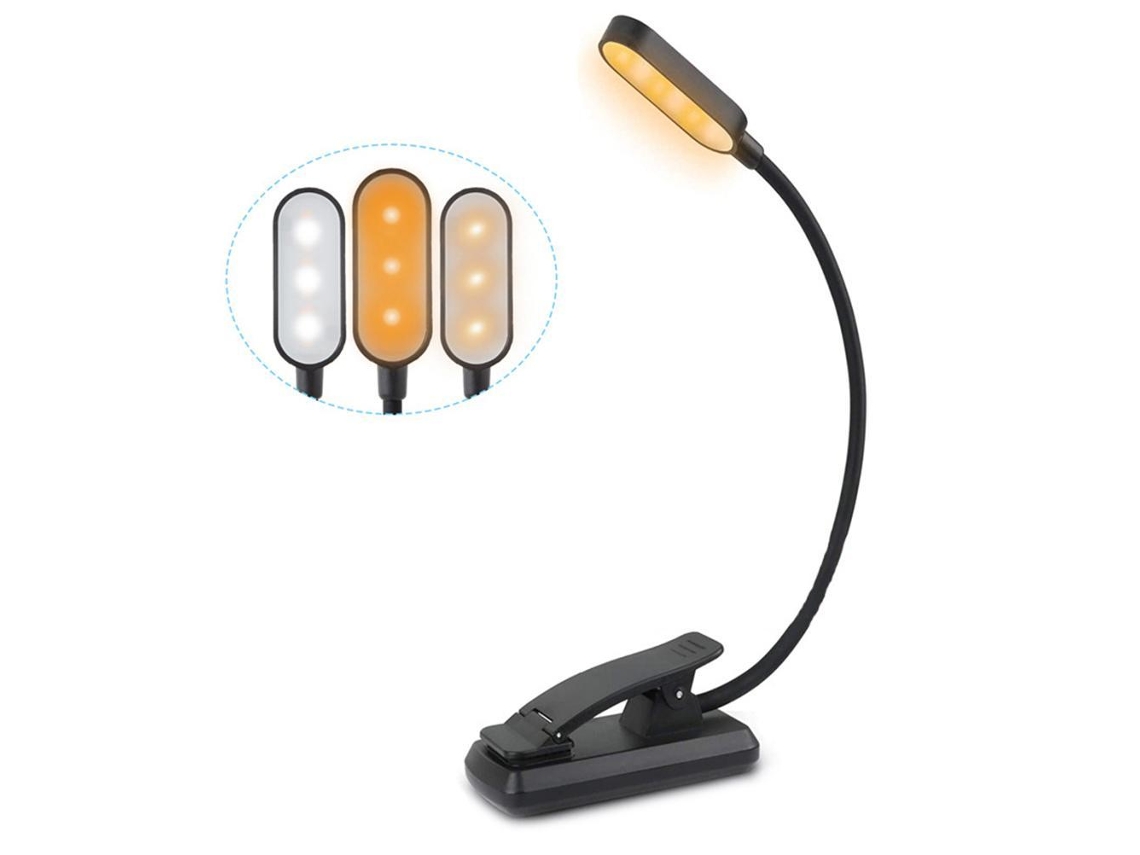 Lâmpada Leitura Clip On 9 Leds Recarregável Usb Brilho Modos Cor S/MARCA